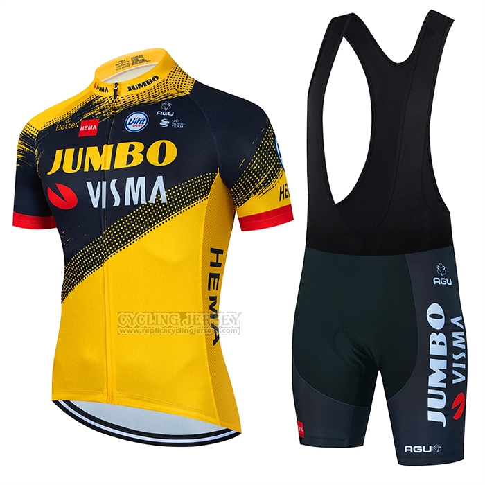 2022 Cycling Jersey Jumbo Visma Yellow Black Short Sleeve and Bib Short